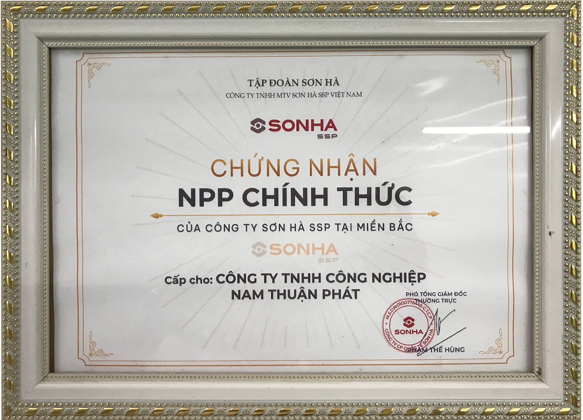 Nhà Phân Phối Chính Thức Inox Sơn Hà - iNox Nam Thuận Phát 5 Giấy chứng nhận nhà phân phối chính thức inox Sơn Hà